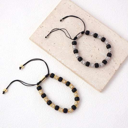 Custom OEM Wholesale Energy Gemstone Women Men Gold Plated Charm Handmade Braided Woven 8mm Natural Stone Agate Beads Bracelet