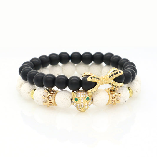 New Wholesale OEM Custom Trendy 8mm 10mm Energy Healing Natural Stone Agate Lava Beads Leopard Butterfly Bracelet For Men Women