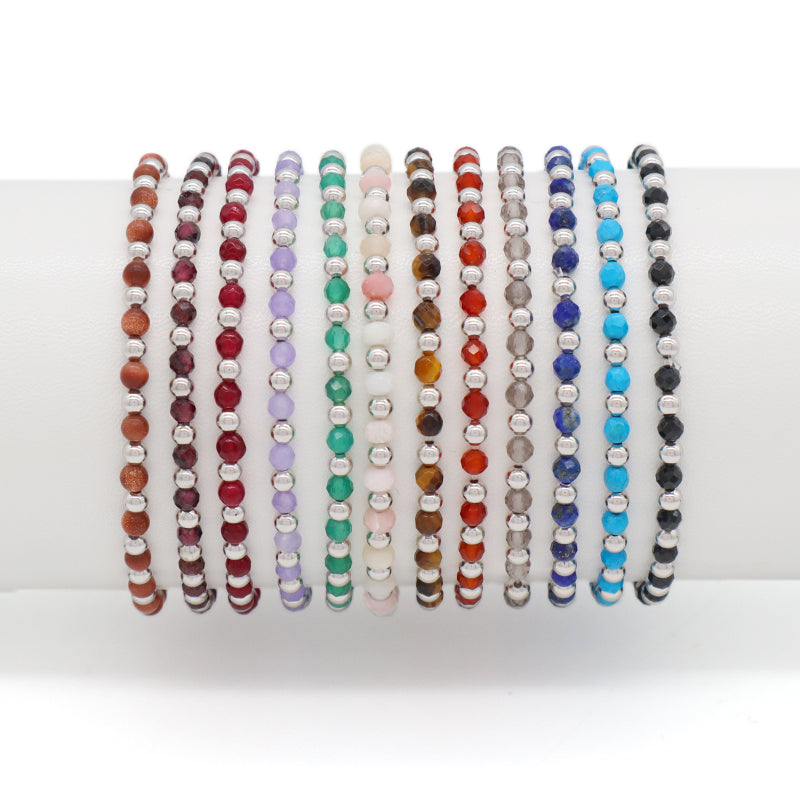 Wholesale Newest OEM Custom Women Trendy 3mm Energy Healing Tiger Eye Black Agate Silver Natural Stone Beaded Stretch Bracelet