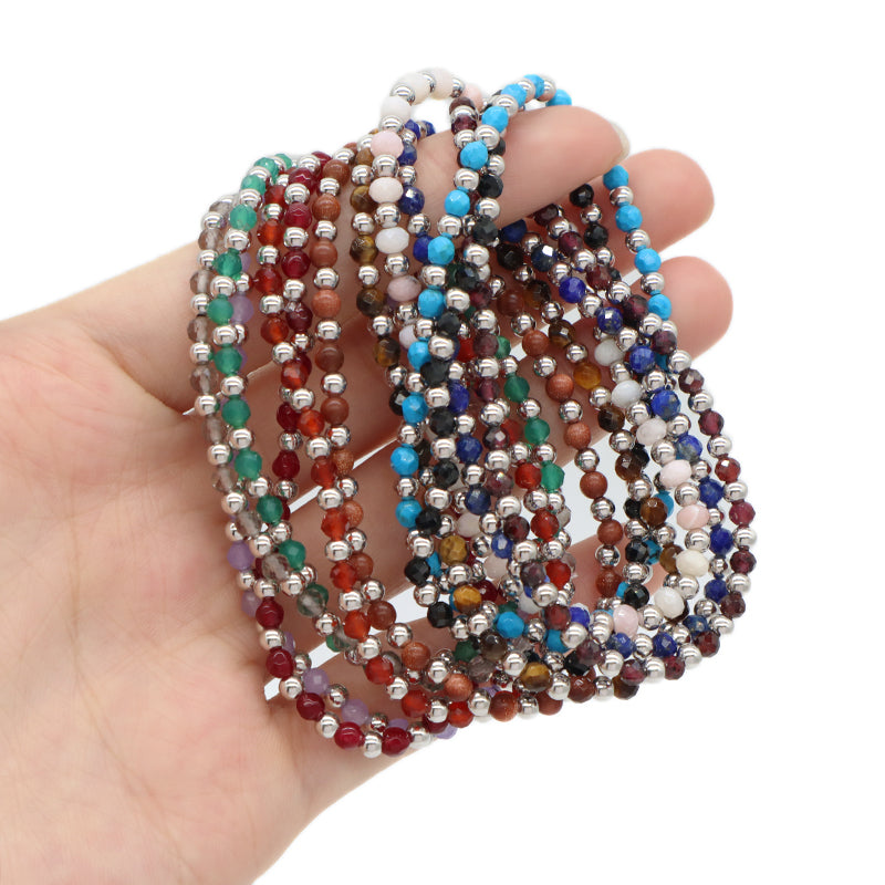 Wholesale Newest OEM Custom Women Trendy 3mm Energy Healing Tiger Eye Black Agate Silver Natural Stone Beaded Stretch Bracelet