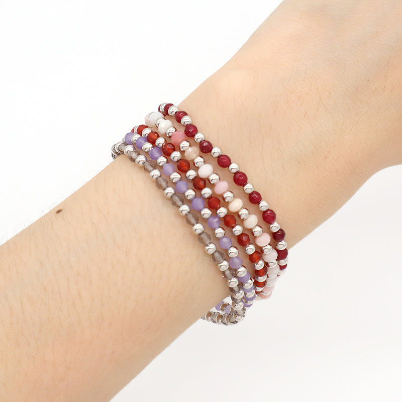 Wholesale Newest OEM Custom Women Trendy 3mm Energy Healing Tiger Eye Black Agate Silver Natural Stone Beaded Stretch Bracelet