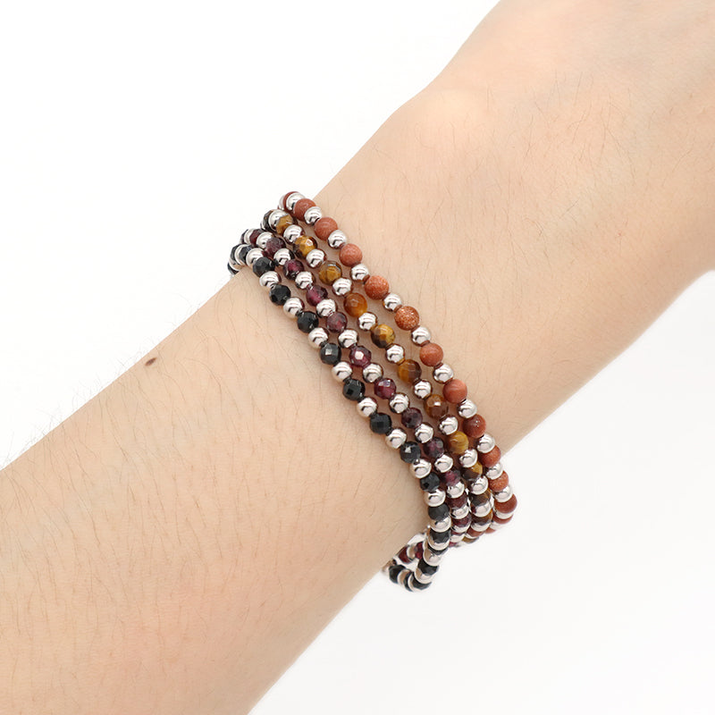 Wholesale Newest OEM Custom Women Trendy 3mm Energy Healing Tiger Eye Black Agate Silver Natural Stone Beaded Stretch Bracelet