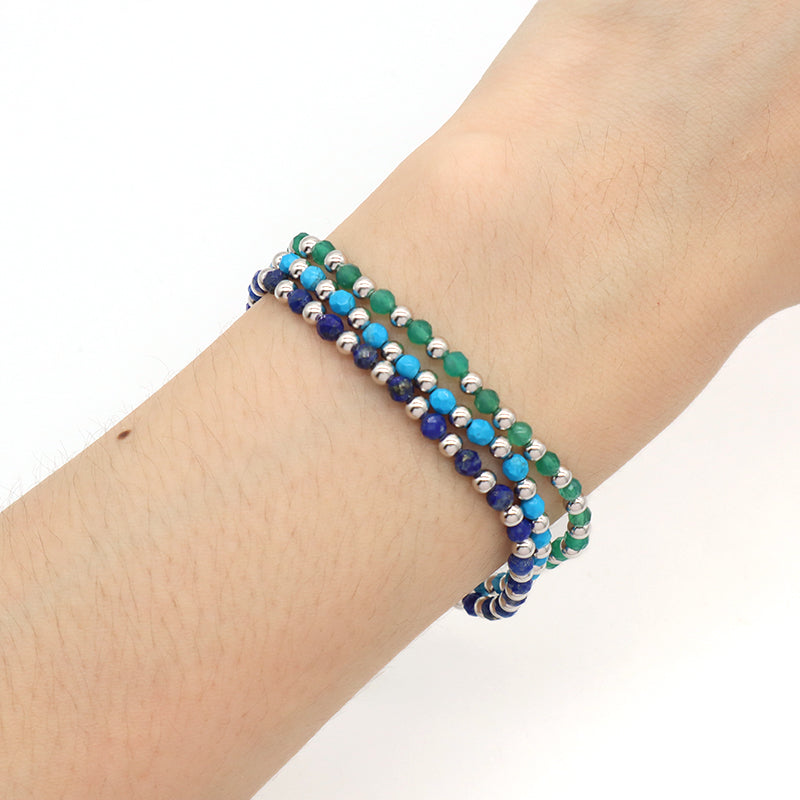 Wholesale Newest OEM Custom Women Trendy 3mm Energy Healing Tiger Eye Black Agate Silver Natural Stone Beaded Stretch Bracelet