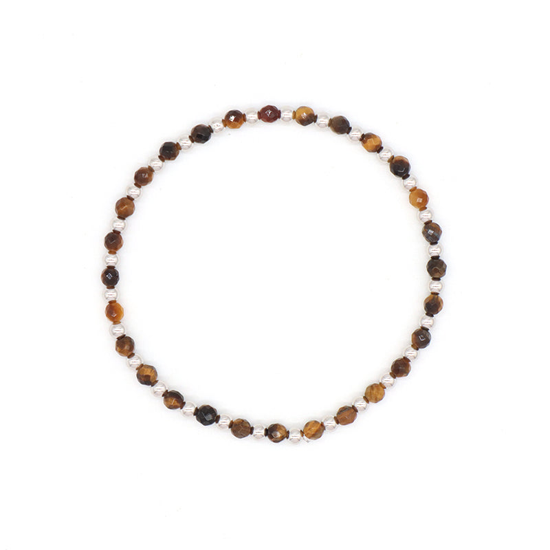 Wholesale Newest OEM Custom Women Trendy 3mm Energy Healing Tiger Eye Black Agate Silver Natural Stone Beaded Stretch Bracelet