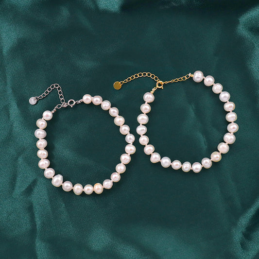 Handmade Custom Women Jewelry Gold Plated 925 Sterling Silver Fresh Water Pearl Beads Bracelet