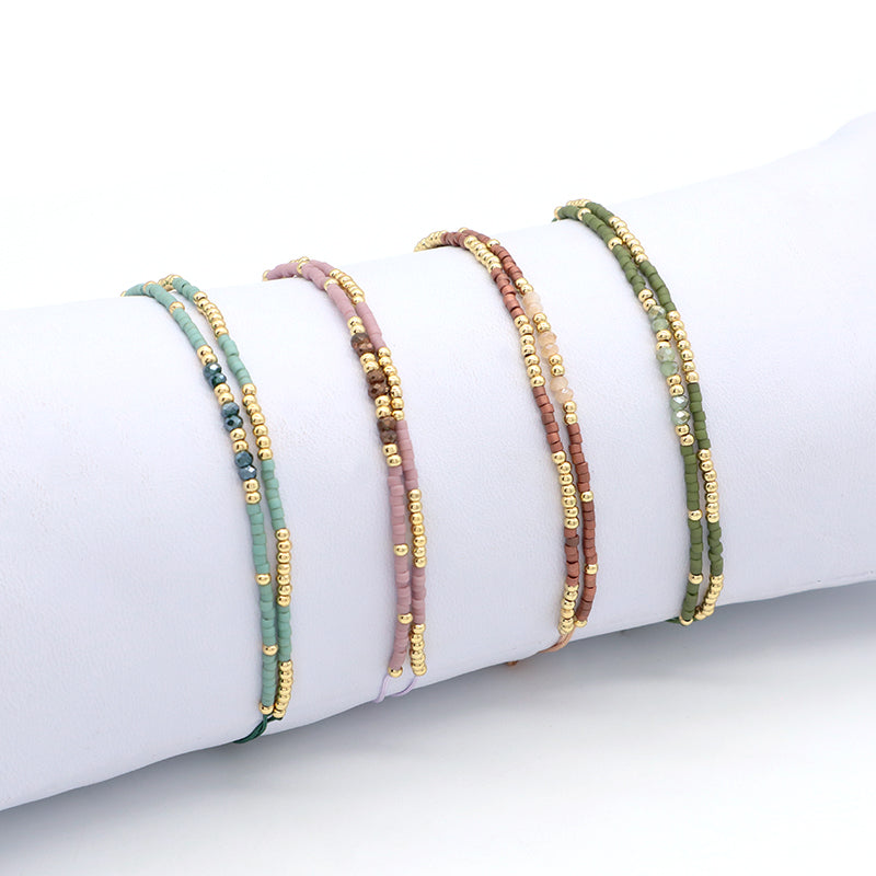 Manufacture Fashion OEM Customized Handmade Gold Plated Beads Women Jewelry Adjustable Braided Woven Macrame Miyuki Bracelet Set