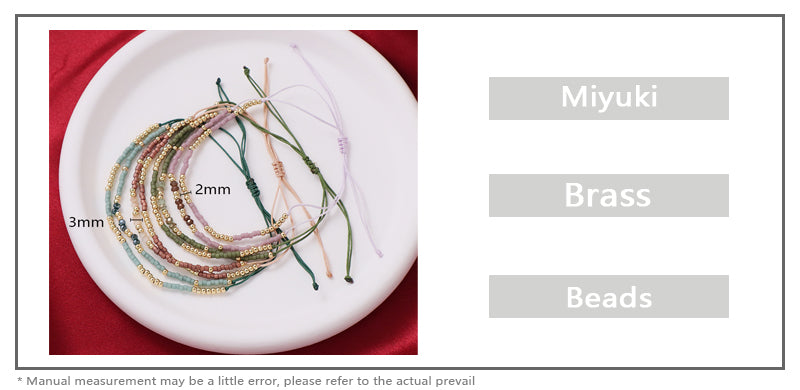 Manufacture Fashion OEM Customized Handmade Gold Plated Beads Women Jewelry Adjustable Braided Woven Macrame Miyuki Bracelet Set