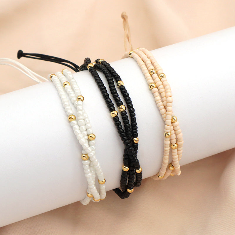 Handmade Three Layer Various Color Wholesale OEM China Factory Custom Jewelry Women Adjustable Gold Plated Seed Beaded Bracelet