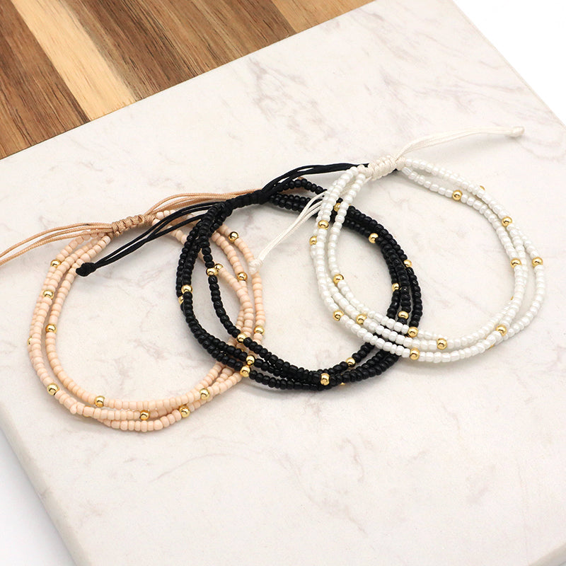 Handmade Three Layer Various Color Wholesale OEM China Factory Custom Jewelry Women Adjustable Gold Plated Seed Beaded Bracelet