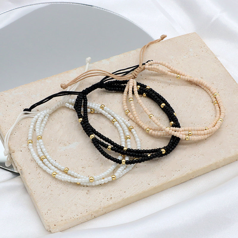 Handmade Three Layer Various Color Wholesale OEM China Factory Custom Jewelry Women Adjustable Gold Plated Seed Beaded Bracelet