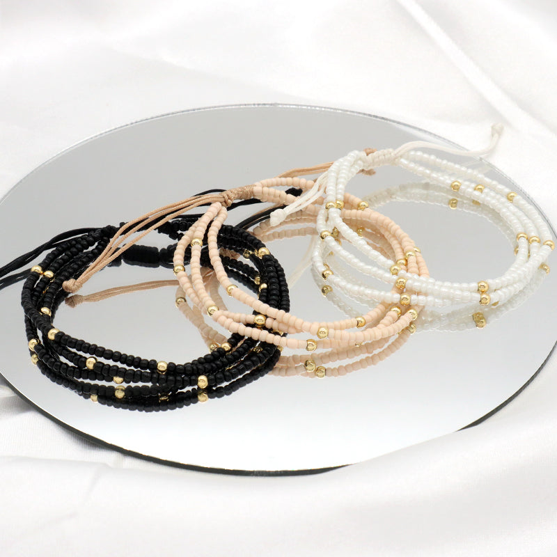 Handmade Three Layer Various Color Wholesale OEM China Factory Custom Jewelry Women Adjustable Gold Plated Seed Beaded Bracelet