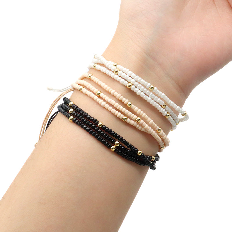 Handmade Three Layer Various Color Wholesale OEM China Factory Custom Jewelry Women Adjustable Gold Plated Seed Beaded Bracelet