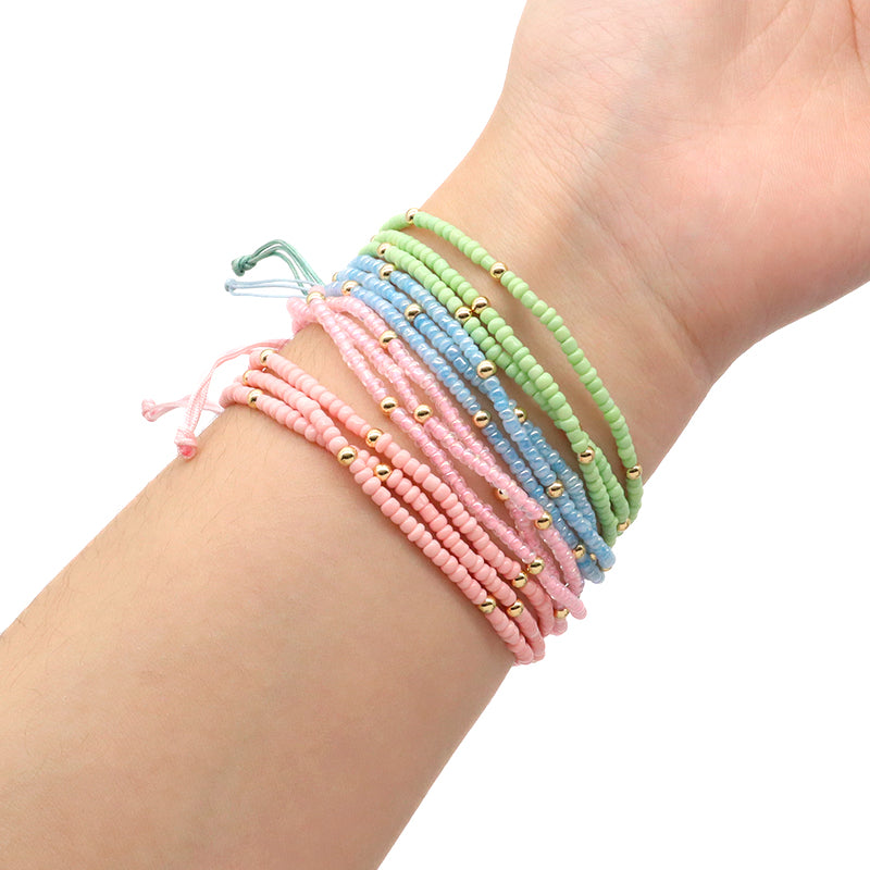 Various Colorful Handmade Wholesale OEM Factory Custom Jewelry Women Adjustable Three Layer Gold Plated Seed Beaded Bracelet