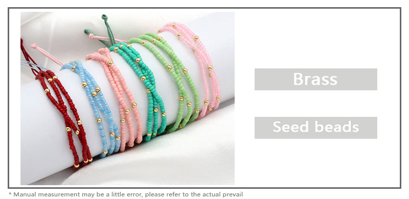 Various Colorful Handmade Wholesale OEM Factory Custom Jewelry Women Adjustable Three Layer Gold Plated Seed Beaded Bracelet