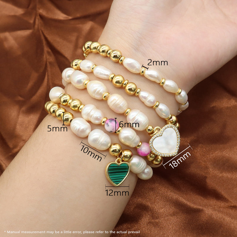 Handmade Customized Jewelry Gold Plated Fresh Water Pearl Heart Charm Bracelet
