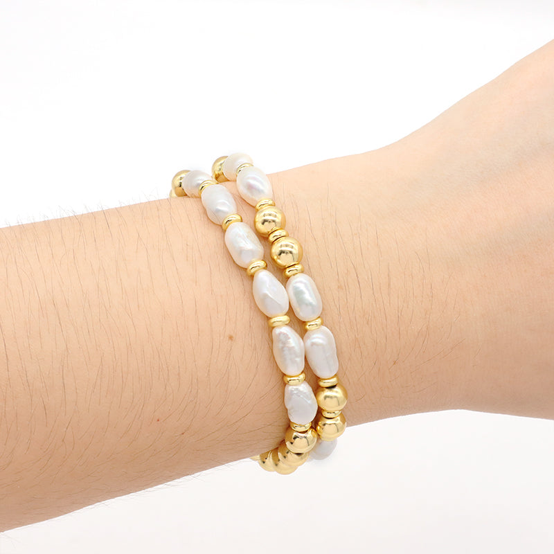 Handmade Customized Jewelry Gold Plated Fresh Water Pearl Heart Charm Bracelet