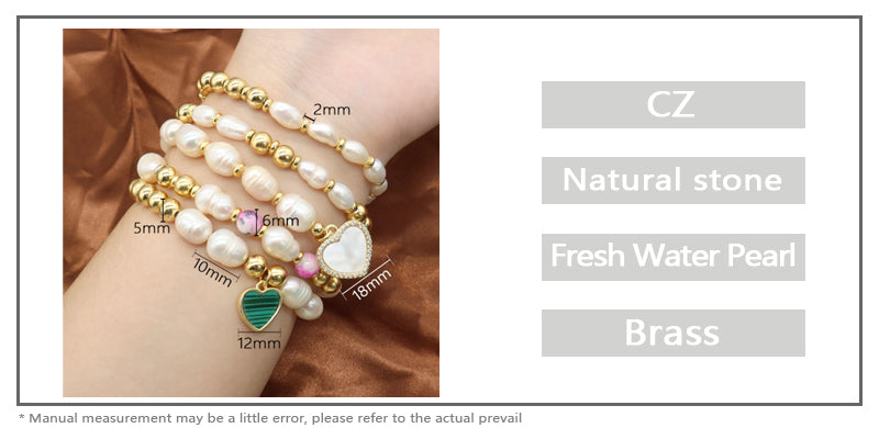 Handmade Customized Jewelry Gold Plated Fresh Water Pearl Heart Charm Bracelet