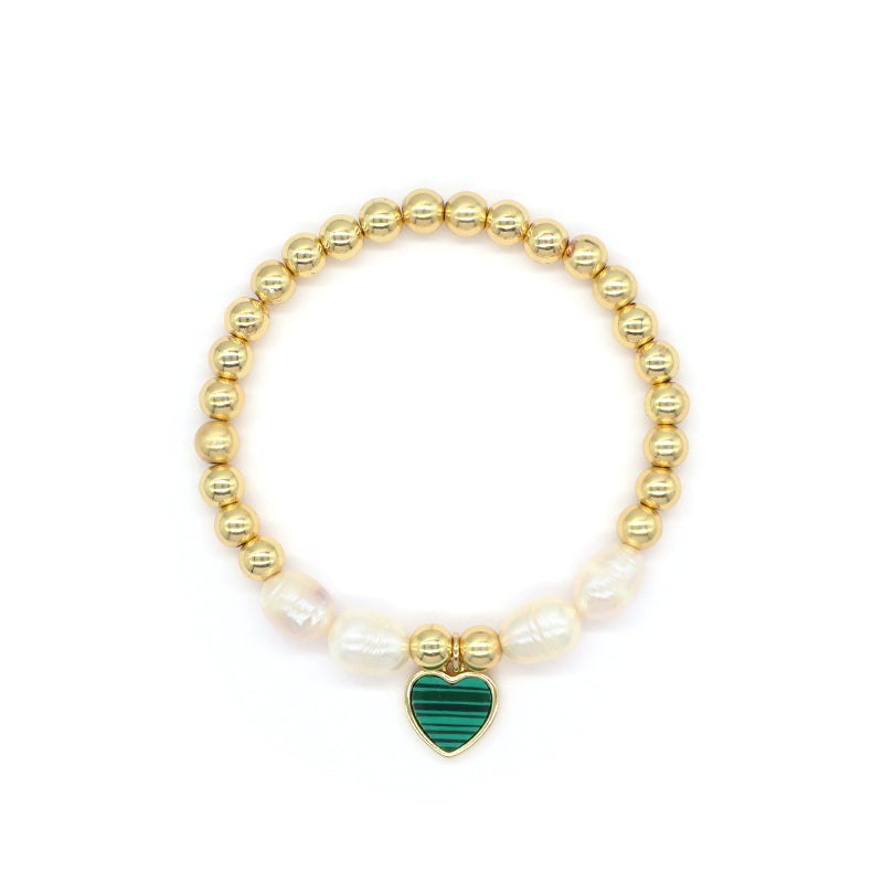 Handmade Customized Jewelry Gold Plated Fresh Water Pearl Heart Charm Bracelet