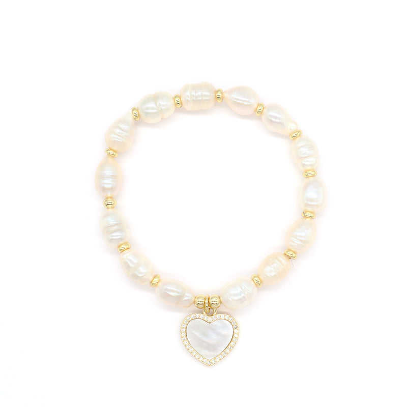 Handmade Customized Jewelry Gold Plated Fresh Water Pearl Heart Charm Bracelet
