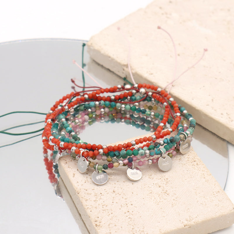 OEM Wholesale Custom Adjustable Handmade Women Energy 925 Sterling Silver Braided Woven Macrame Natural Stone Beads Bracelet
