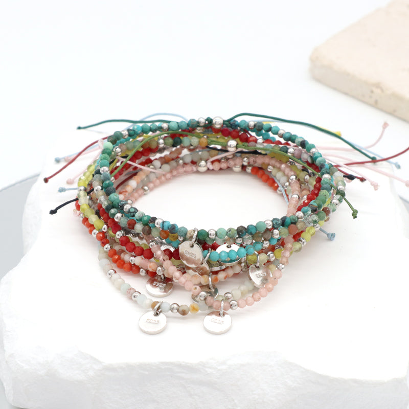 OEM Wholesale Custom Adjustable Handmade Women Energy 925 Sterling Silver Braided Woven Macrame Natural Stone Beads Bracelet
