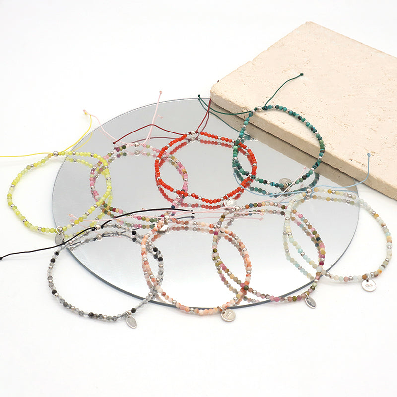 OEM Wholesale Custom Adjustable Handmade Women Energy 925 Sterling Silver Braided Woven Macrame Natural Stone Beads Bracelet