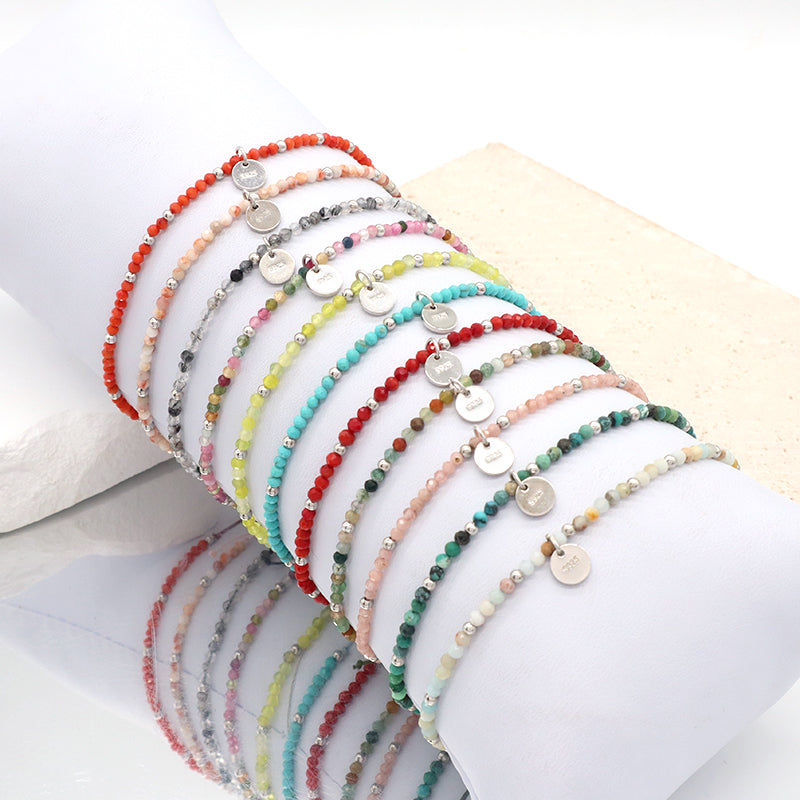 OEM Wholesale Custom Adjustable Handmade Women Energy 925 Sterling Silver Braided Woven Macrame Natural Stone Beads Bracelet