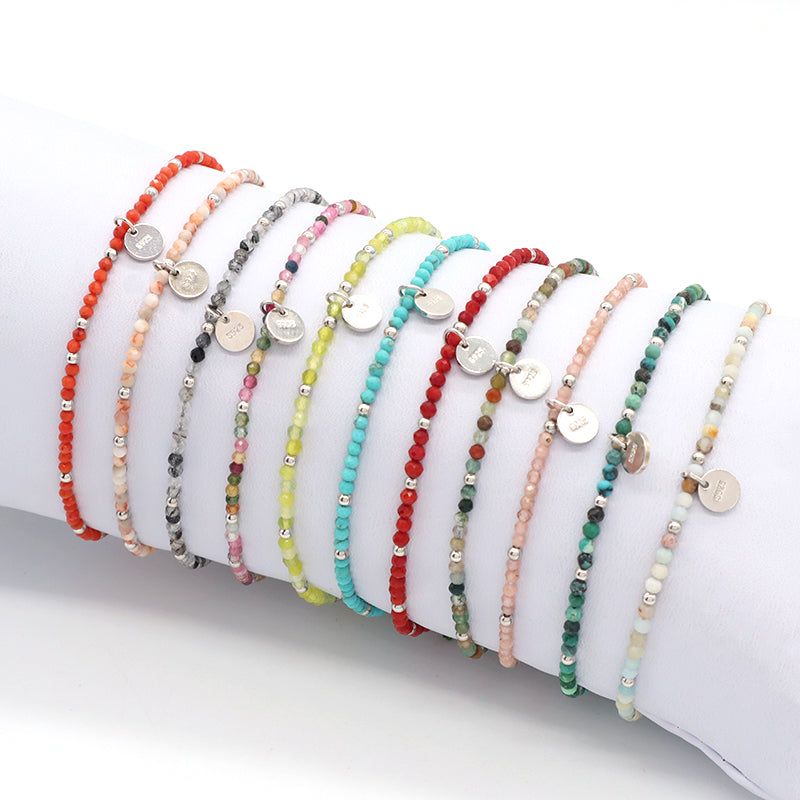 OEM Wholesale Custom Adjustable Handmade Women Energy 925 Sterling Silver Braided Woven Macrame Natural Stone Beads Bracelet