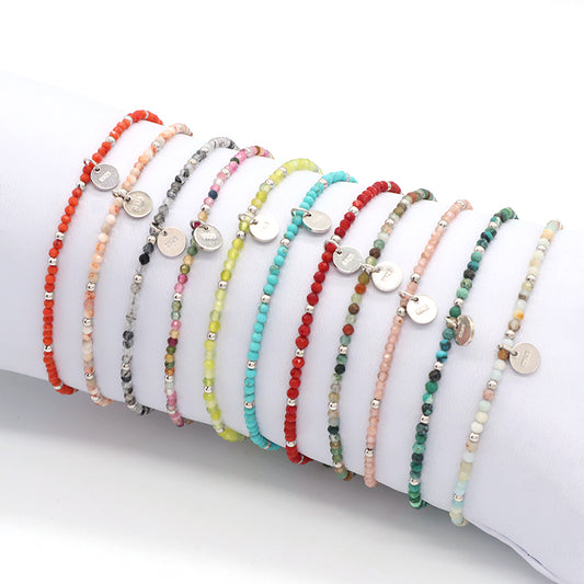 OEM Wholesale Custom Adjustable Handmade Women Energy 925 Sterling Silver Braided Woven Macrame Natural Stone Beads Bracelet