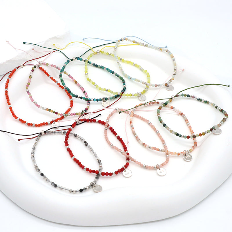 OEM Wholesale Custom Adjustable Handmade Women Energy 925 Sterling Silver Braided Woven Macrame Natural Stone Beads Bracelet
