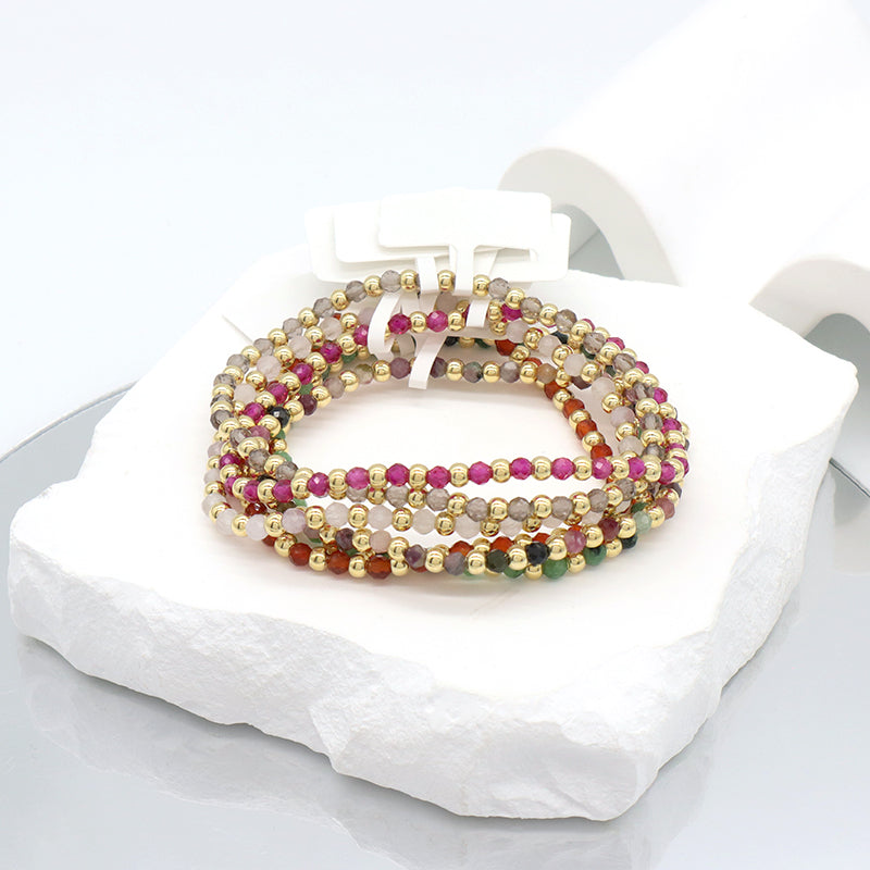 Custom Friendship Jewelry Fashion Woven Braided Handmade 3mm Natural Stone Silver Beads Striped Agate Women Men