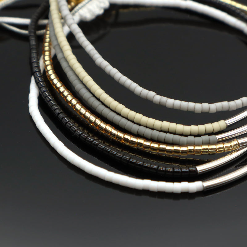Adjustable Fashion OEM Custom Handmade Women Jewelry Woven Macrame Rhodium 925 Sterling Silver Charm Miyuki Beads Bracelet