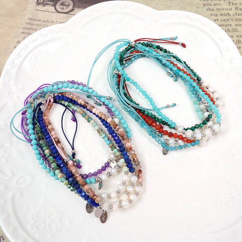 Wholesale Custom OEM Adjustable Handmade Women Macrame Energy 925 Sterling Silver Fresh Water Pearl Natural Stone Bracelet