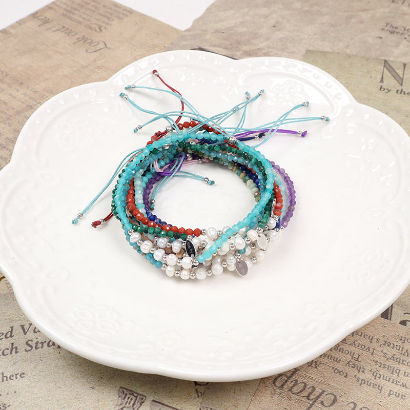 Wholesale Custom OEM Adjustable Handmade Women Macrame Energy 925 Sterling Silver Fresh Water Pearl Natural Stone Bracelet