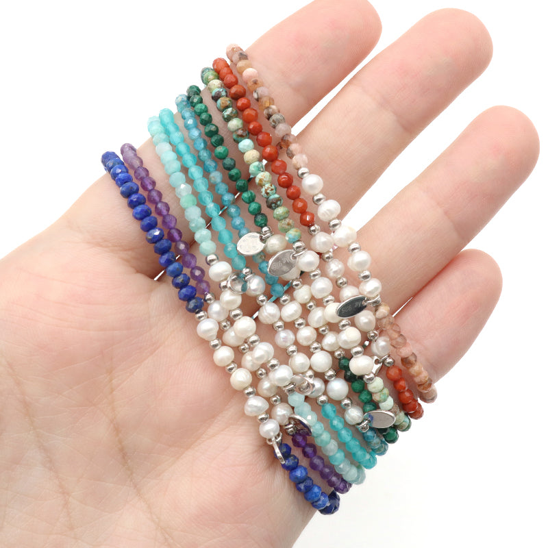 Wholesale Custom OEM Adjustable Handmade Women Macrame Energy 925 Sterling Silver Fresh Water Pearl Natural Stone Bracelet
