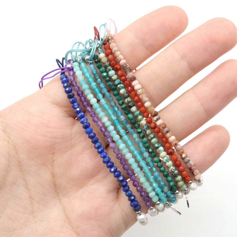 Wholesale Custom OEM Adjustable Handmade Women Macrame Energy 925 Sterling Silver Fresh Water Pearl Natural Stone Bracelet