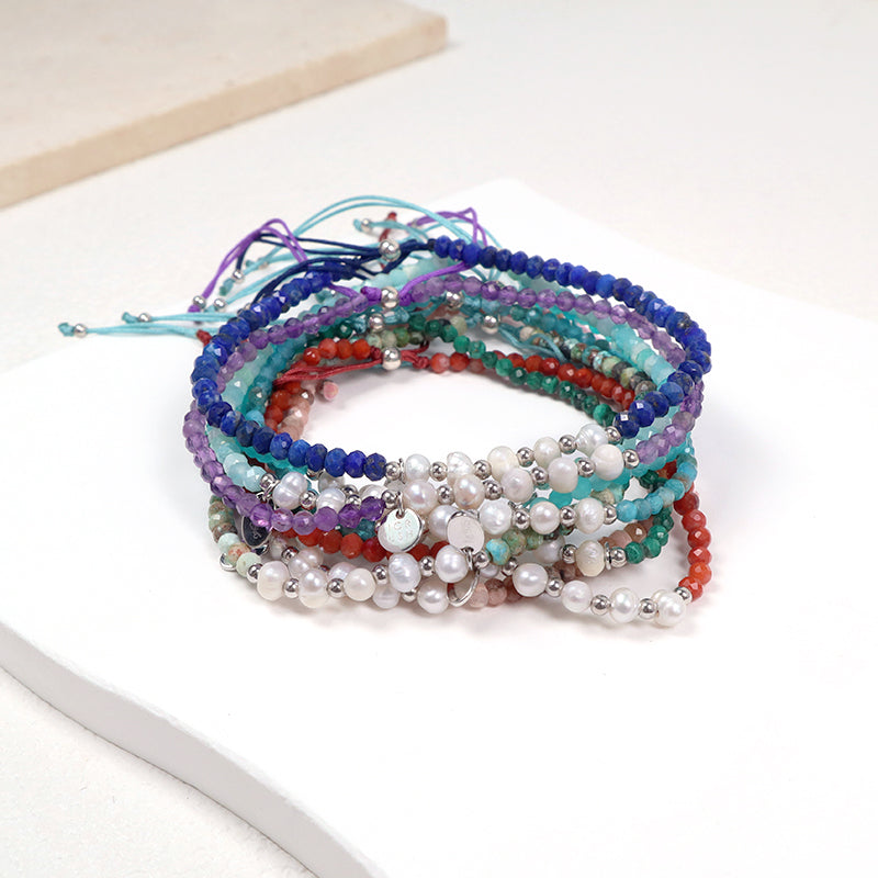 Wholesale Custom OEM Adjustable Handmade Women Macrame Energy 925 Sterling Silver Fresh Water Pearl Natural Stone Bracelet