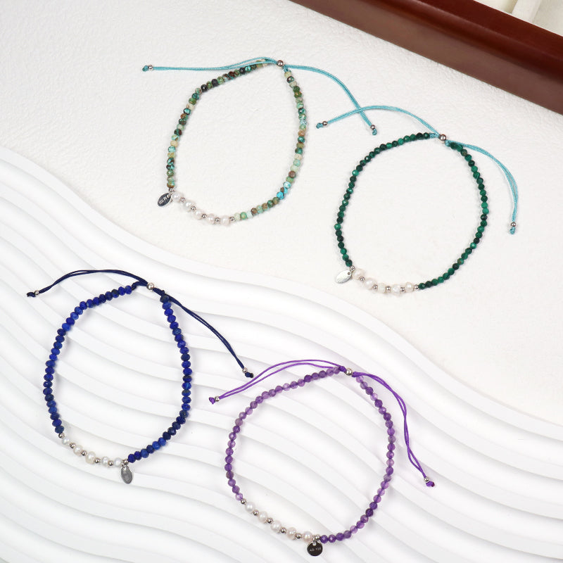 Wholesale Custom OEM Adjustable Handmade Women Macrame Energy 925 Sterling Silver Fresh Water Pearl Natural Stone Bracelet