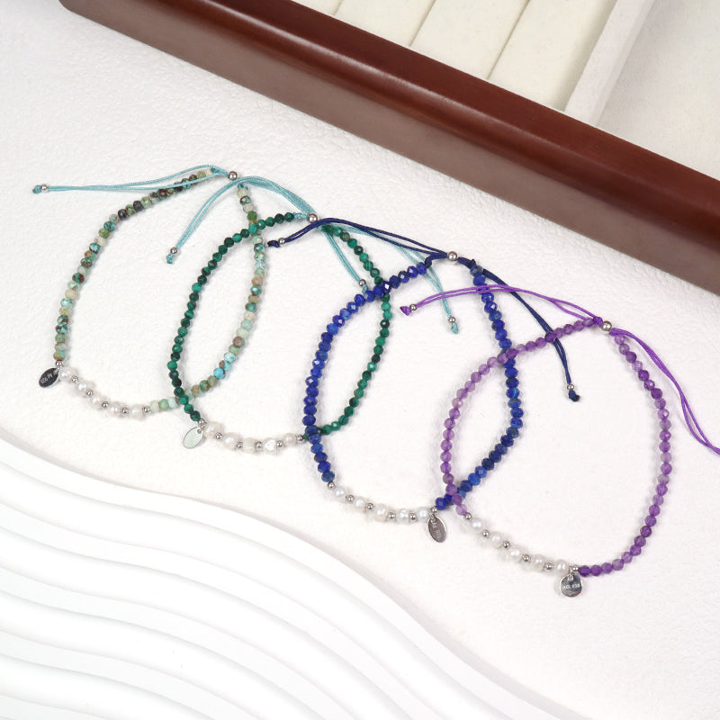 Wholesale Custom OEM Adjustable Handmade Women Macrame Energy 925 Sterling Silver Fresh Water Pearl Natural Stone Bracelet