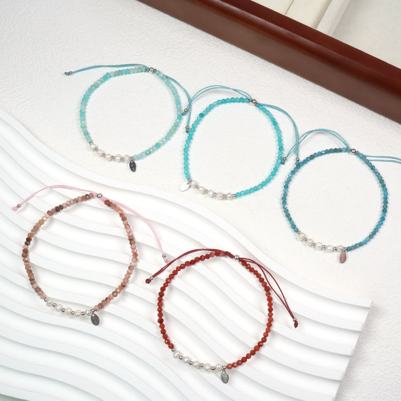 Wholesale Custom OEM Adjustable Handmade Women Macrame Energy 925 Sterling Silver Fresh Water Pearl Natural Stone Bracelet