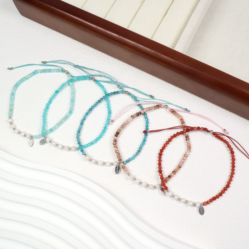 Wholesale Custom OEM Adjustable Handmade Women Macrame Energy 925 Sterling Silver Fresh Water Pearl Natural Stone Bracelet