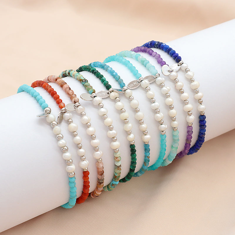 Wholesale Custom OEM Adjustable Handmade Women Macrame Energy 925 Sterling Silver Fresh Water Pearl Natural Stone Bracelet