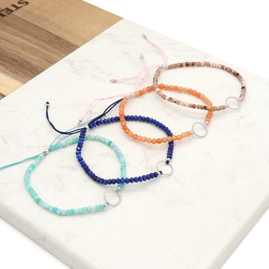 Wholesale Custom OEM Adjustable Handmade Women Macrame Energy Gold Plated 925 Sterling Silver Charm Natural Stone Bracelet