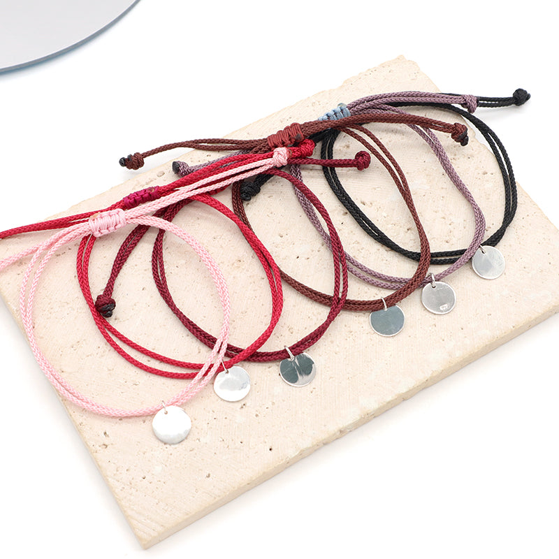 Various Color OEM Manufacture Custom Handmade Fashion Gift Braided Rope Adjustable 925 silver sterling Round Charm Bracelet