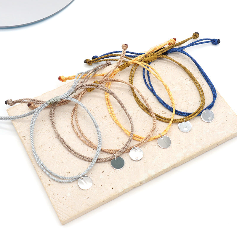 Various Color OEM Manufacture Custom Handmade Fashion Gift Braided Rope Adjustable 925 silver sterling Round Charm Bracelet