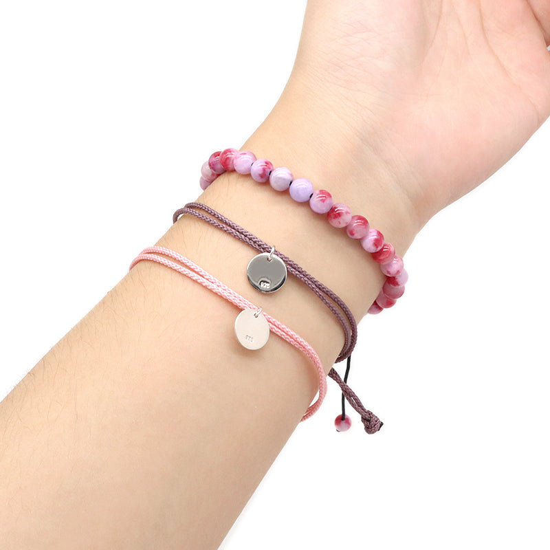 Various Color OEM Manufacture Custom Handmade Fashion Gift Braided Rope Adjustable 925 silver sterling Round Charm Bracelet
