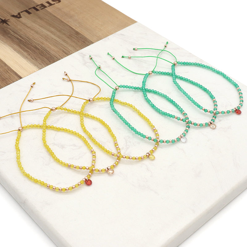 Handmade Wholesale Custom OEM Adjustable Women Macrame Energy Gold Plated 925 Sterling Silver CZ Charm Natural Stone Bracelet
