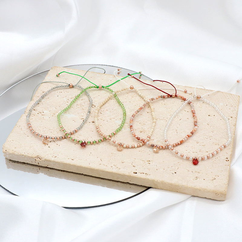 Handmade Wholesale Custom OEM Adjustable Women Macrame Energy Gold Plated 925 Sterling Silver CZ Charm Natural Stone Bracelet