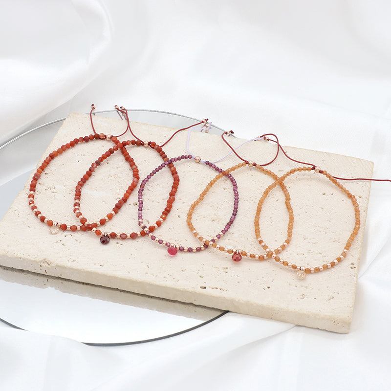 Handmade Wholesale Custom OEM Adjustable Women Macrame Energy Gold Plated 925 Sterling Silver CZ Charm Natural Stone Bracelet