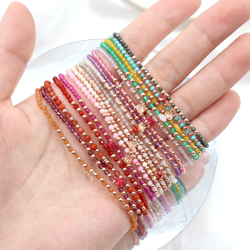Handmade Wholesale Custom OEM Adjustable Women Macrame Energy Gold Plated 925 Sterling Silver CZ Charm Natural Stone Bracelet